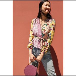 Anthropologie Meadow Rue Floral Patchwork Wrap Blouse 2